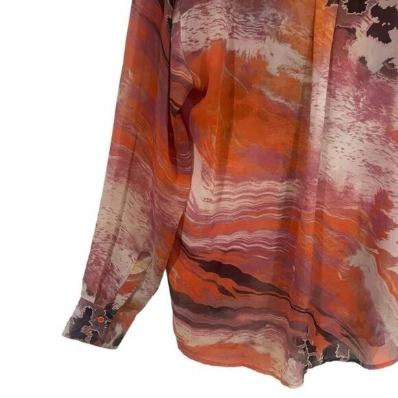 Bellatrix Orange Purple and Ivory Sheer Long Sleeve Buttondown Blouse Size S - Picture 6 of 10